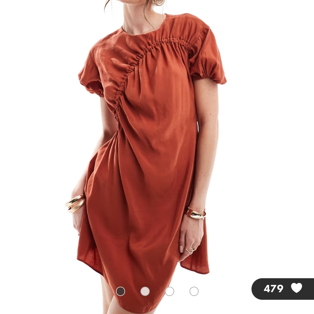 ASOS DESIGN Rust puff sleeve mini smock dress with ruching detail